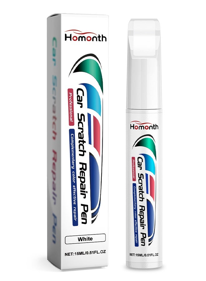Homonth Car Scratch Repair Pen 15ml, Touch Up Paint for Cars, 2 in 1 Car Touch Up Paint Erase Car Scratches Pen for Vehicles, Quick & Easy to Repair Car Paint, Paint for Scratch Repair Various Cars (White) - Image 1