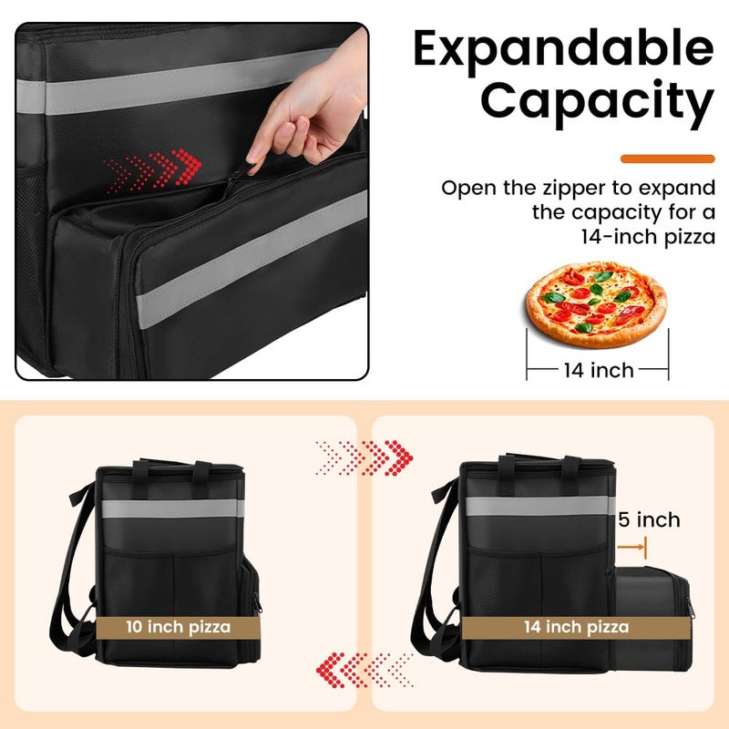 CIVJET Food Delivery Bag,Large Insulated Backpack for Doordash/Uber Eeats, Expandable Cooler Bags for Bike/Motorcycle with Reflective Strip and Cup Holders,Reusable Pizza Food Delivery Bag with Hand Straps - Image 4