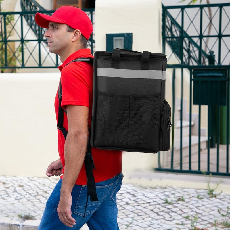 CIVJET Food Delivery Bag,Large Insulated Backpack for Doordash/Uber Eeats, Expandable Cooler Bags for Bike/Motorcycle with Reflective Strip and Cup Holders,Reusable Pizza Food Delivery Bag with Hand Straps - Image 2