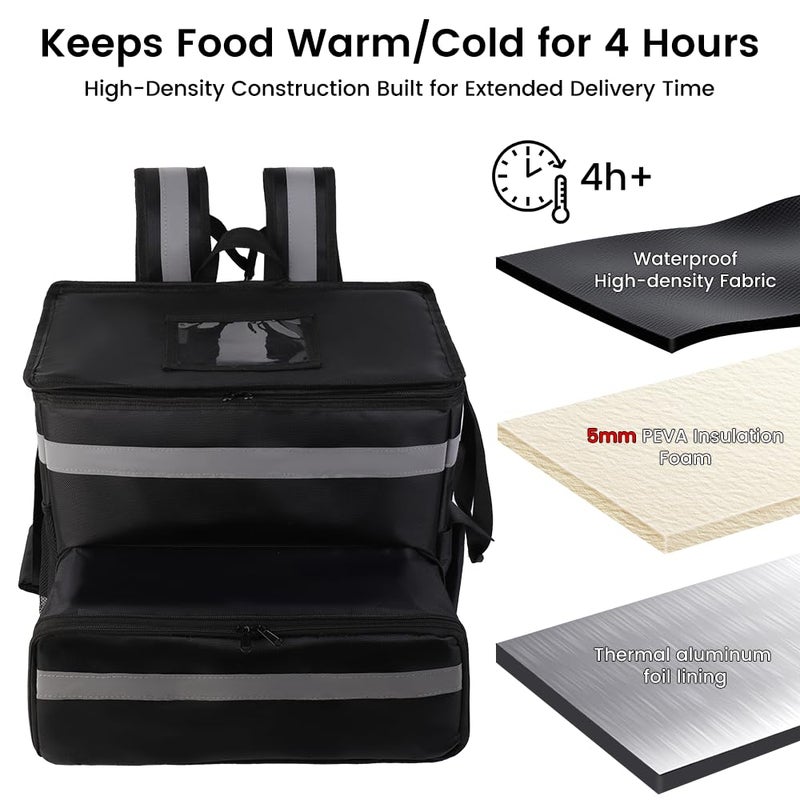 CIVJET Food Delivery Bag,Large Insulated Backpack for Doordash/Uber Eeats, Expandable Cooler Bags for Bike/Motorcycle with Reflective Strip and Cup Holders,Reusable Pizza Food Delivery Bag with Hand Straps - Image 5