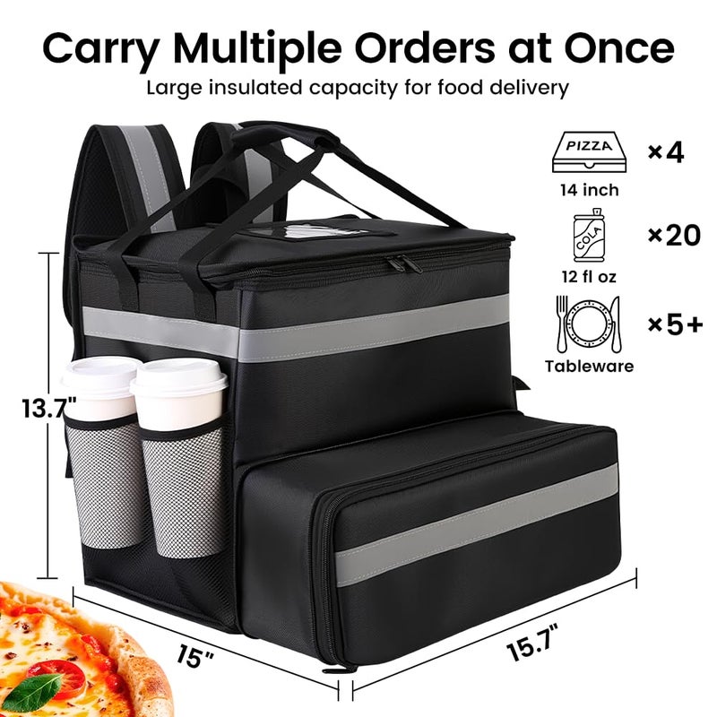 CIVJET Food Delivery Bag,Large Insulated Backpack for Doordash/Uber Eeats, Expandable Cooler Bags for Bike/Motorcycle with Reflective Strip and Cup Holders,Reusable Pizza Food Delivery Bag with Hand Straps - Image 3