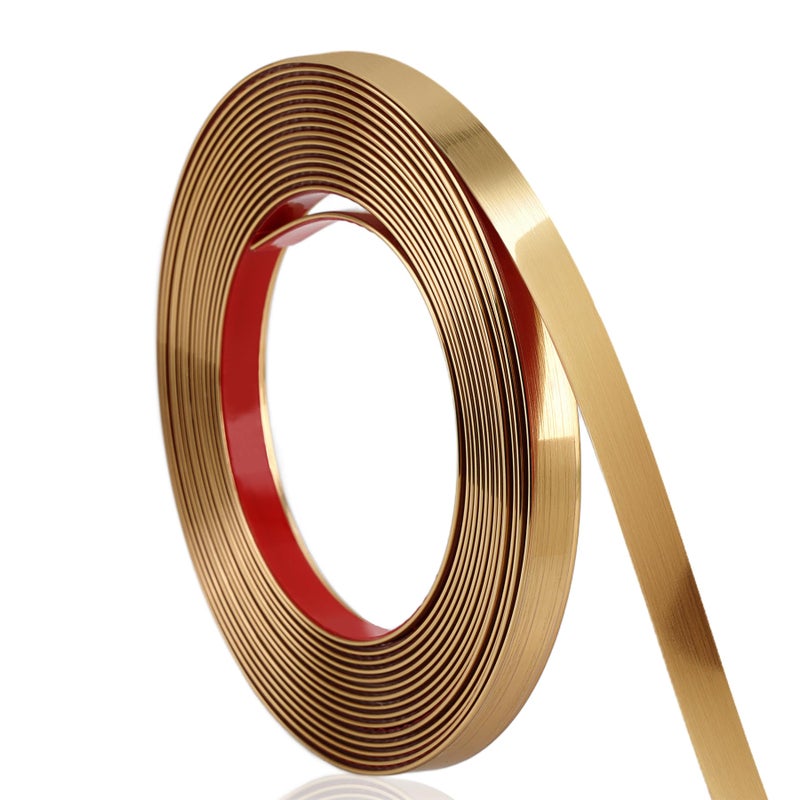 Soengsau Brushed Gold Finish Molding Trim, 196.8"L x 0.4"W Peel and Stick Decoration Strip for Ceiling, Wall, Tile Edge, Furniture Cabinet, Mirror - Image 1