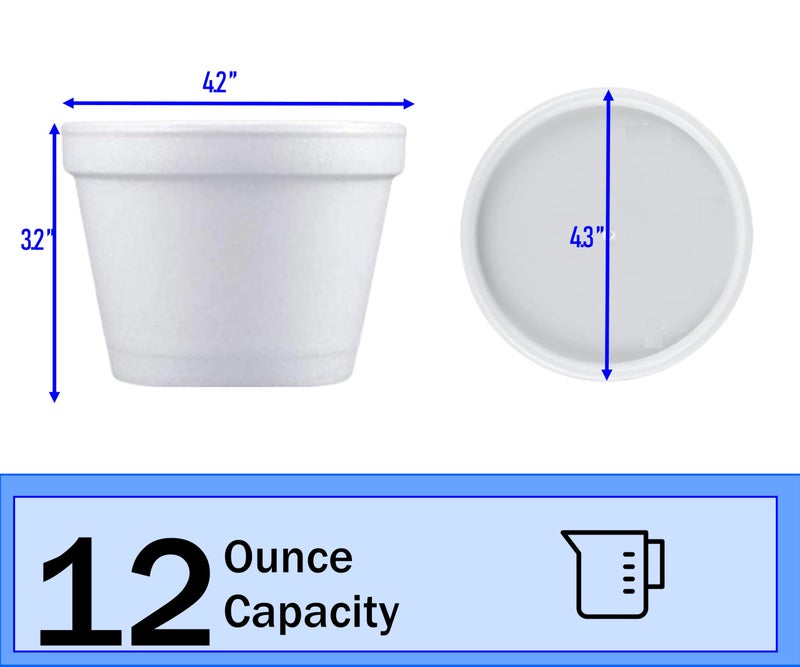 Mr. Miracle Mr Miracle Foam Bowl with Lid for Hot and Cold Foods â€“ 12 Ounce Disposable Soup Container with Vented Lid, Great for Ice Cream, Yogurt, Soup, Takeout [50 pack] - Image 2