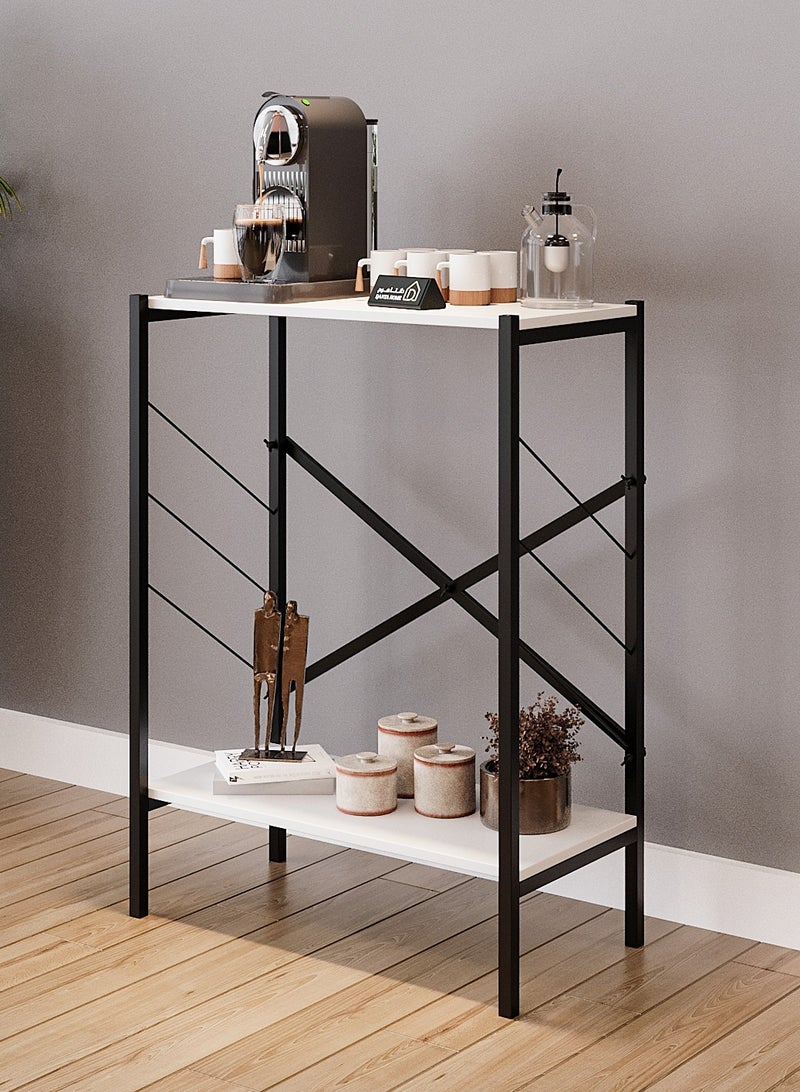 DANTA HOME Coffee Corner Table, Side Table, Bookcase, Consisting Of 2 Wooden Surfaces That Arrange And Organize All Your Needs - White / Black - Image 1