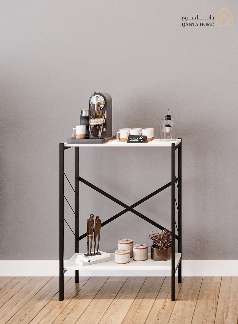 DANTA HOME Coffee Corner Table, Side Table, Bookcase, Consisting Of 2 Wooden Surfaces That Arrange And Organize All Your Needs - White / Black - Image 2