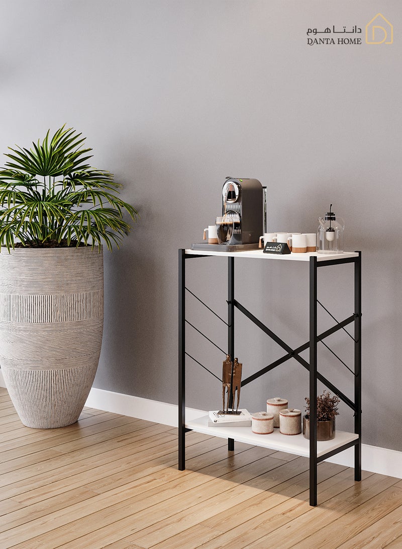 DANTA HOME Coffee Corner Table, Side Table, Bookcase, Consisting Of 2 Wooden Surfaces That Arrange And Organize All Your Needs - White / Black - Image 3