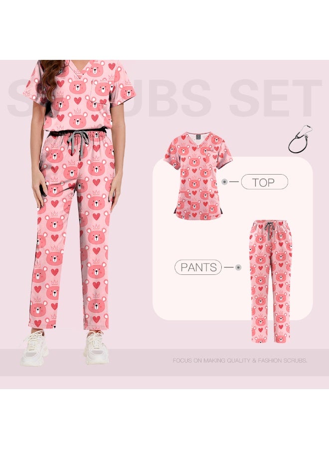 NIBEMINENT Surgical Uniforms Women Printed Medical Scrub Set Beauty Salon Workwear Pet Clinical Scrubs Top + Pant Doctor Nursing Tunic Suit - Image 1