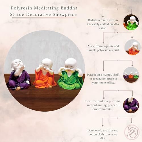 Karigaari India Laughing Baby Buddha Resin Showpiece Set of 3 Orange Green Purple Mini Monk Idols for Home Decor Office Table Spiritual Gift Feng Shui Vastu Decorative Figurine Peace and Positivity - Image 5