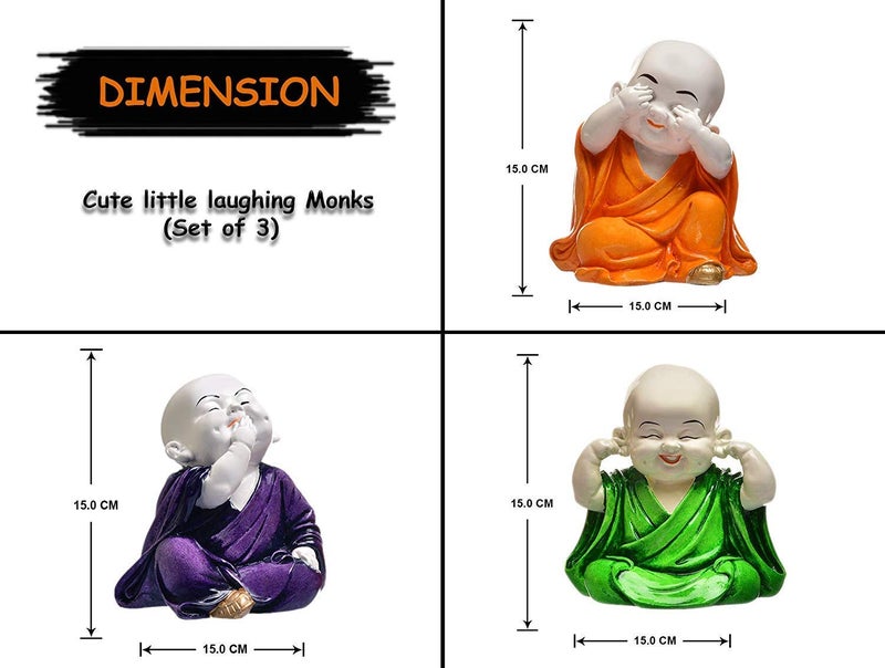 Karigaari India Laughing Baby Buddha Resin Showpiece Set of 3 Orange Green Purple Mini Monk Idols for Home Decor Office Table Spiritual Gift Feng Shui Vastu Decorative Figurine Peace and Positivity - Image 4
