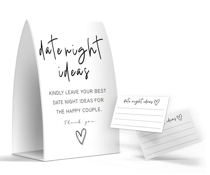 Date Night Idea Sign Date Night Idea Cards Minimalist Bridal Shower Games Minimalist Bridal Shower Decorations  One Sign and 50 Cards GES33