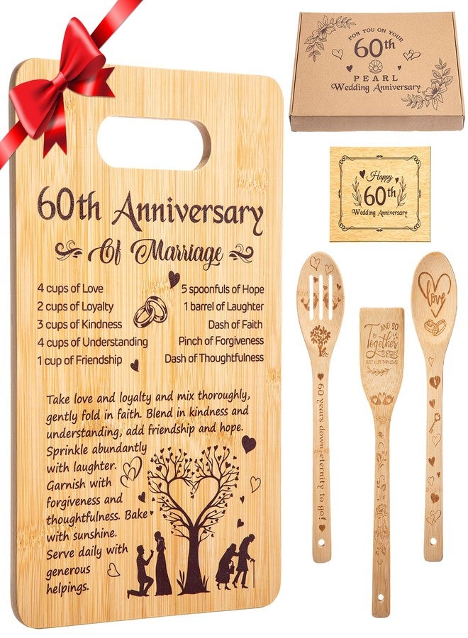RimCereal 5 Pcs Wedding Kitchen Serving Board Set Anniversary Married Gifts for Women Men Husband Wife Parents Couple Pearl Ruby Golden Diamond Anniversary-recipe for a Happy Marriage(60th) - Image 1