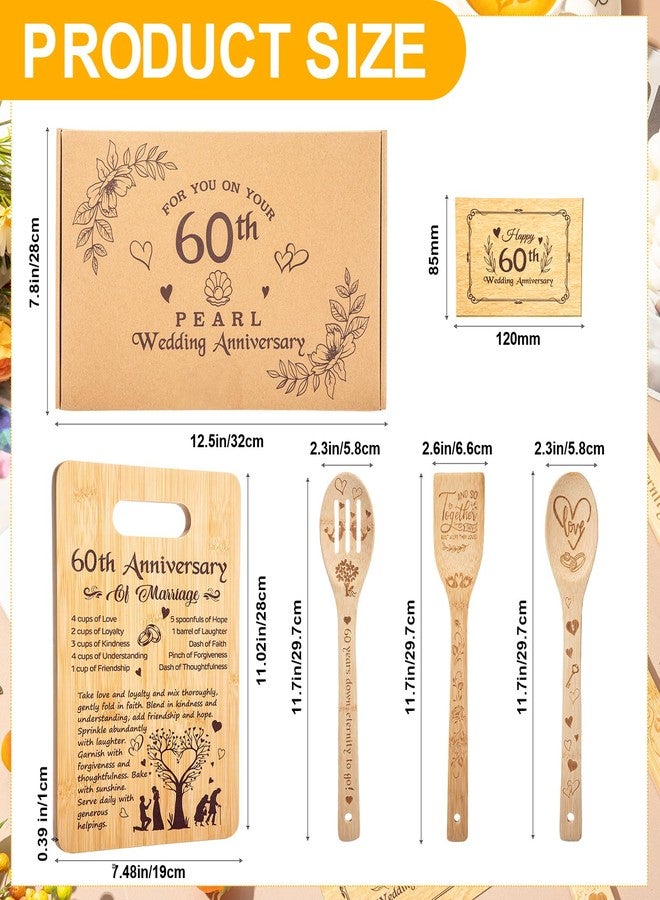 RimCereal 5 Pcs Wedding Kitchen Serving Board Set Anniversary Married Gifts for Women Men Husband Wife Parents Couple Pearl Ruby Golden Diamond Anniversary-recipe for a Happy Marriage(60th) - Image 3