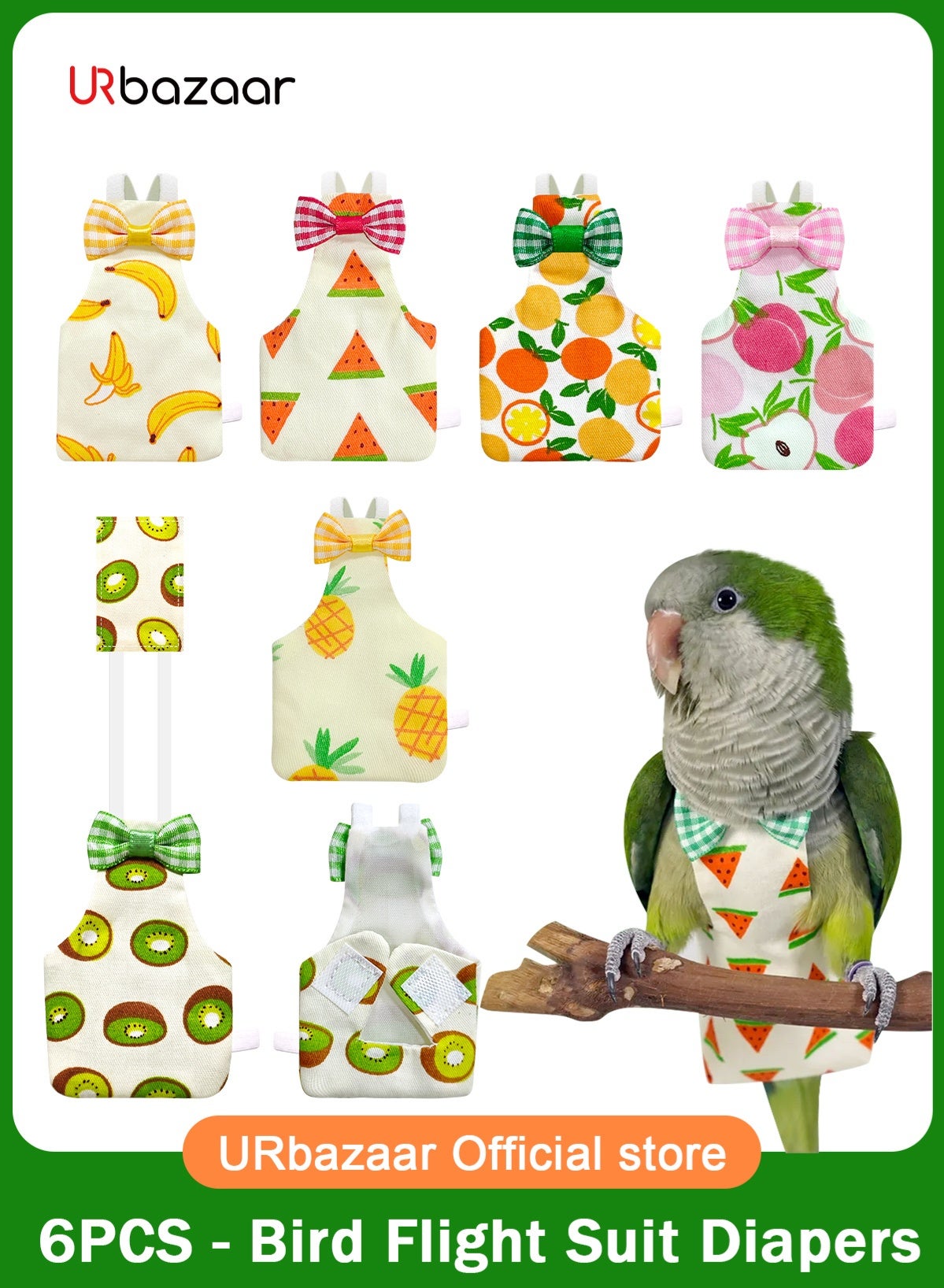 6 Pieces Bird Diapers, Washable Reusable Parrots Nappy with Waterproof Inner Layer Soft Small Pet Birds Flight Suit for Budgie Parakeet Cockatiel