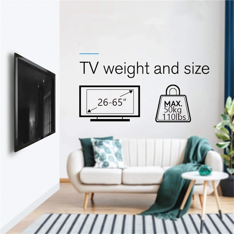 Fixed TV Wall Mount For Most 26 To 65 Inch Flat Curved Screens VESA 400x400 110Lbs Space Saving Bracket Color As Shown - Image 4