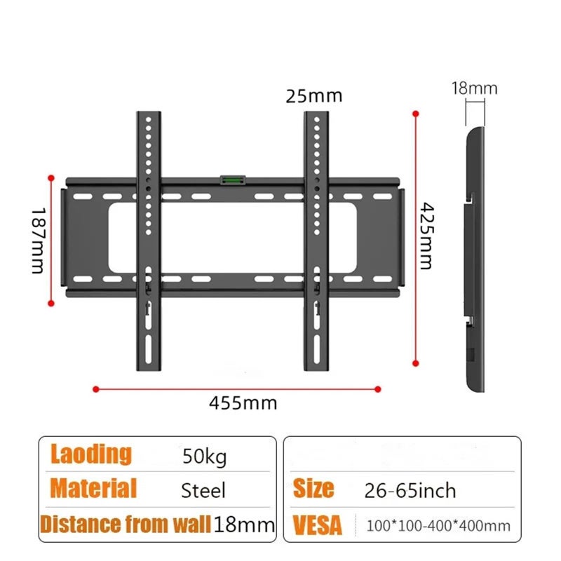 Fixed TV Wall Mount For Most 26 To 65 Inch Flat Curved Screens VESA 400x400 110Lbs Space Saving Bracket Color As Shown - Image 5