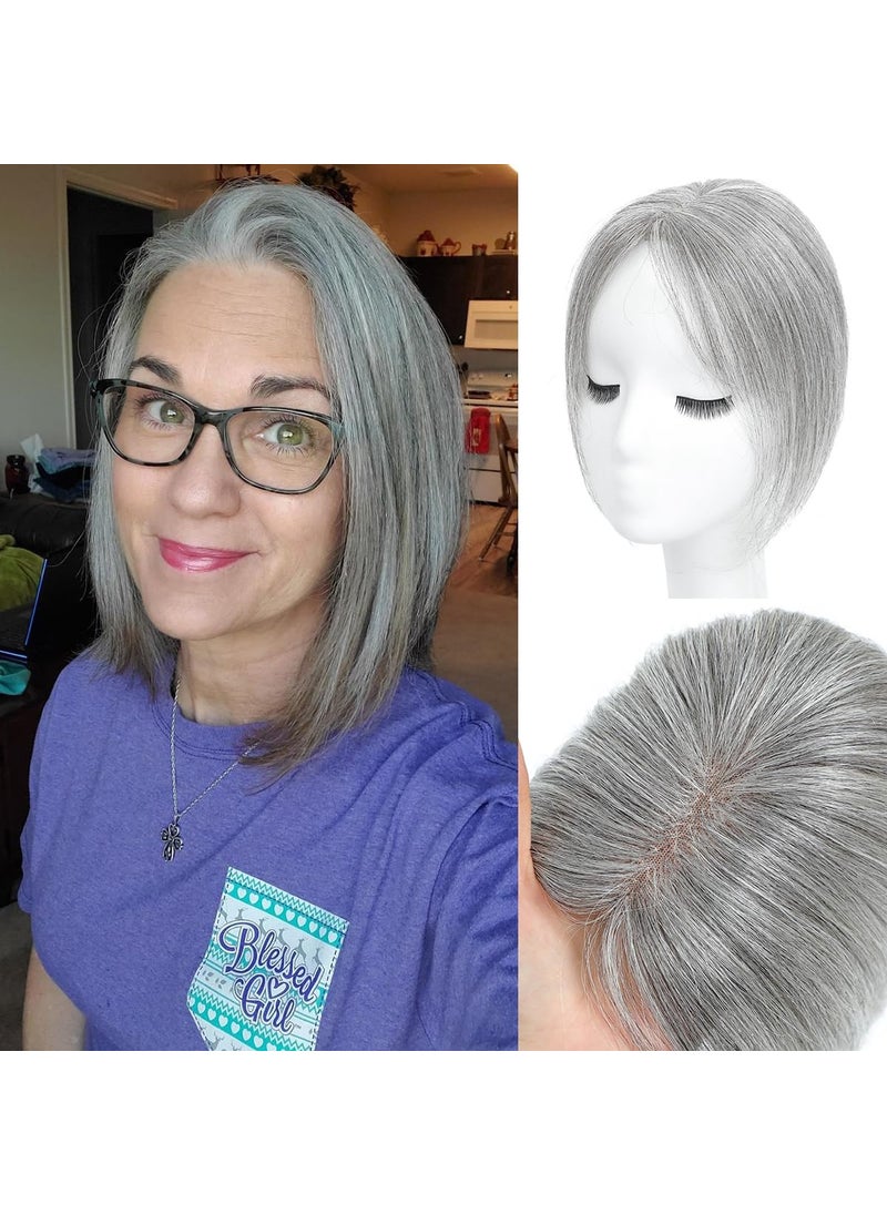 forfeels - forfeels Hair Toppers For Women Clip in Hair Pieces Real Human Hair Wiglets Hair Toppers For Women With Thinning Hair Add Hair Volume Gray Topper For women 7 * 11 Bangs - Image 1