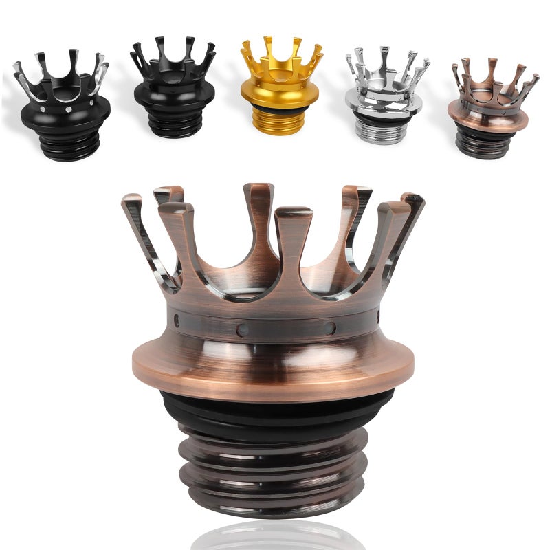 Motorcycle Gas Cap Cover Aluminum Crown Style Universal Fuel Tank Cap compatible with Harley Sportster XL 883 1200 48 Dyna Touring Road King SoftailBronzed