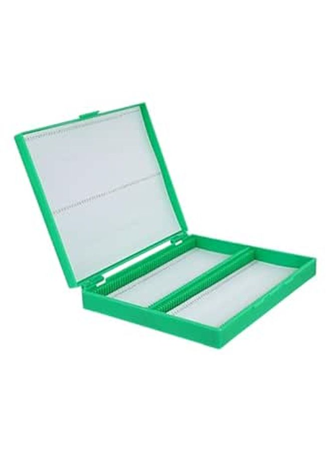100 Slot Microscope Slide Storage Box Green Plastic Laboratory Organizer - Image 1