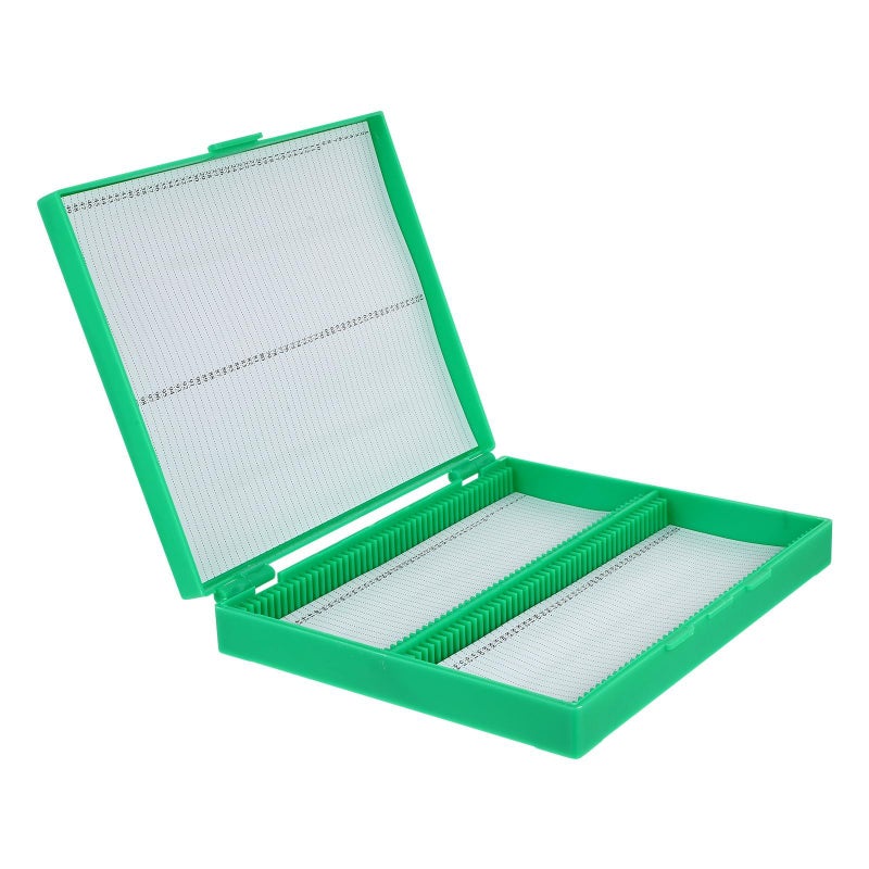 100 Slot Microscope Slide Storage Box Green Plastic Laboratory Organizer - Image 2