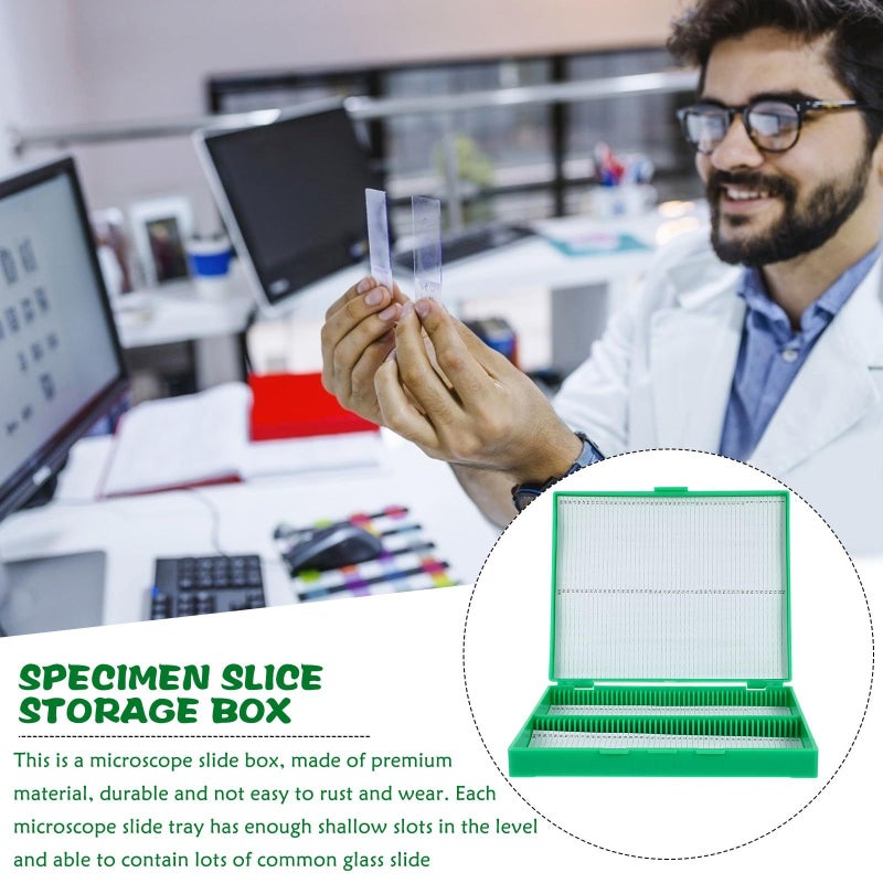 100 Slot Microscope Slide Storage Box Green Plastic Laboratory Organizer - Image 5