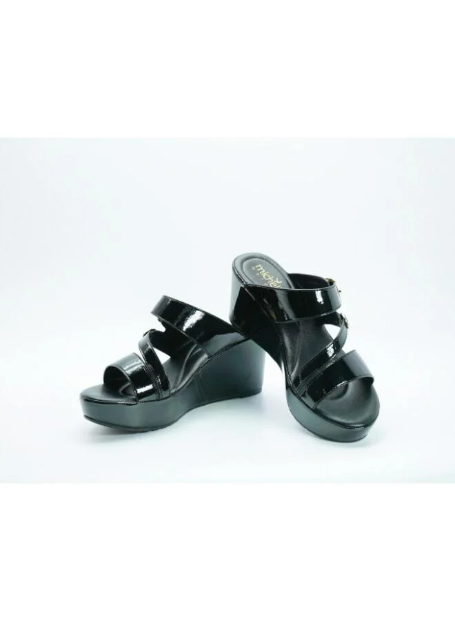 ميشيل مورجان 092-3115 Michelle Morgan Women's Patent Crossover Straps Wedge Heel Sandals 514RJ336 Black