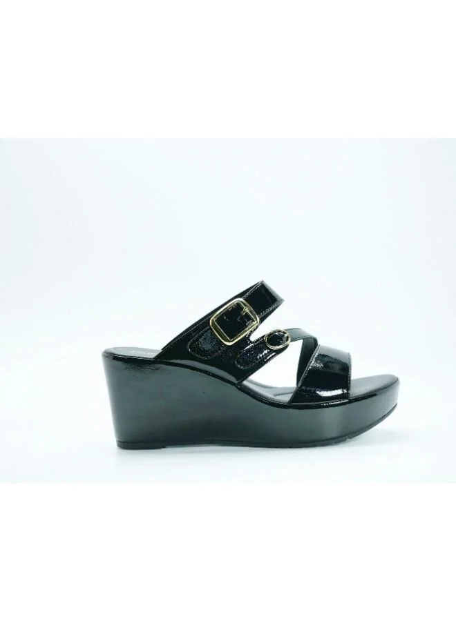 ميشيل مورجان 092-3115 Michelle Morgan Women's Patent Crossover Straps Wedge Heel Sandals 514RJ336 Black