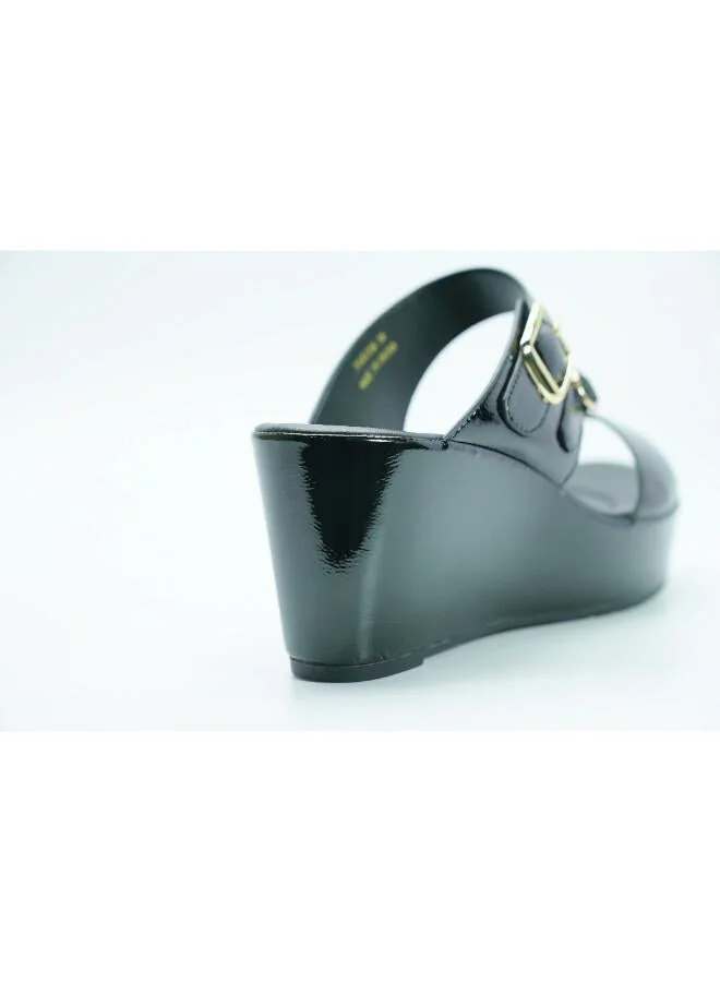 Michelle Morgan Black 092-3115 Michelle Morgan Women's Patent Crossover Straps Wedge Heel Sandals 514RJ336 Black for Women | Best Price UAE