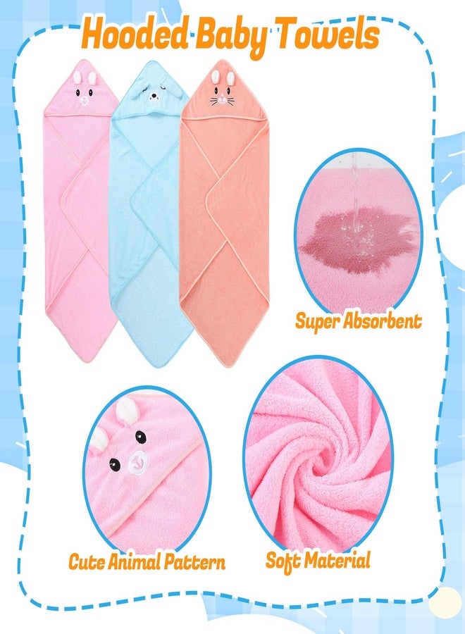 Guiqulai 12 Pcs Baby Bath Towels Set, 3 Pcs Animal Hooded Baby Towels and 9 Pcs Washcloths Set for Newborn Infants Toddlers Ultra Absorbent Cute Soft Baby Towels for Boys Girls 31x31 inch - Image 3