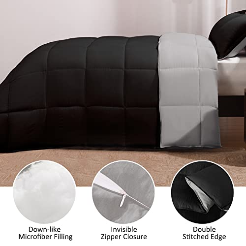Basic Beyond Queen Comforter Set - Fluffy Comforter Queen Set for All Seasons - Reversible Black and Grey Queen Comforter Set for Mens - 3 Pieces (1 Comforter + 2 Pillow Shams) - Image 3