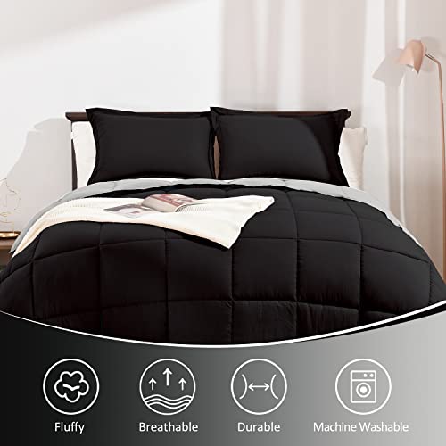 Basic Beyond Queen Comforter Set - Fluffy Comforter Queen Set for All Seasons - Reversible Black and Grey Queen Comforter Set for Mens - 3 Pieces (1 Comforter + 2 Pillow Shams) - Image 4