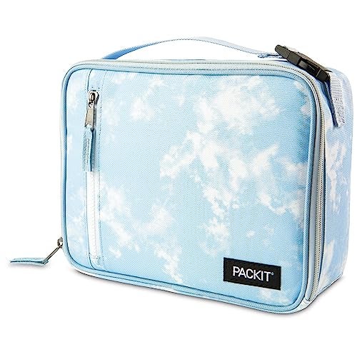 PackIt Freezable Classic Lunch Box Blue Sky Built with EcoFreeze Technology Collapsible Reusable Zip Closure With Zip Front Pocket and Buckle Handle Perfect for School Lunches
