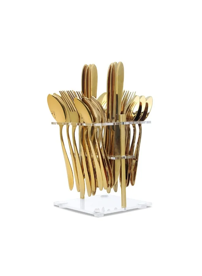 DANUBE HOME 24 Piece Cutlery Set in Acrylic Stand with PVD Elegant Stainless Steel Cutlery Set Durable & Stylish Perfect for Dining Home & Gifting Serves 6