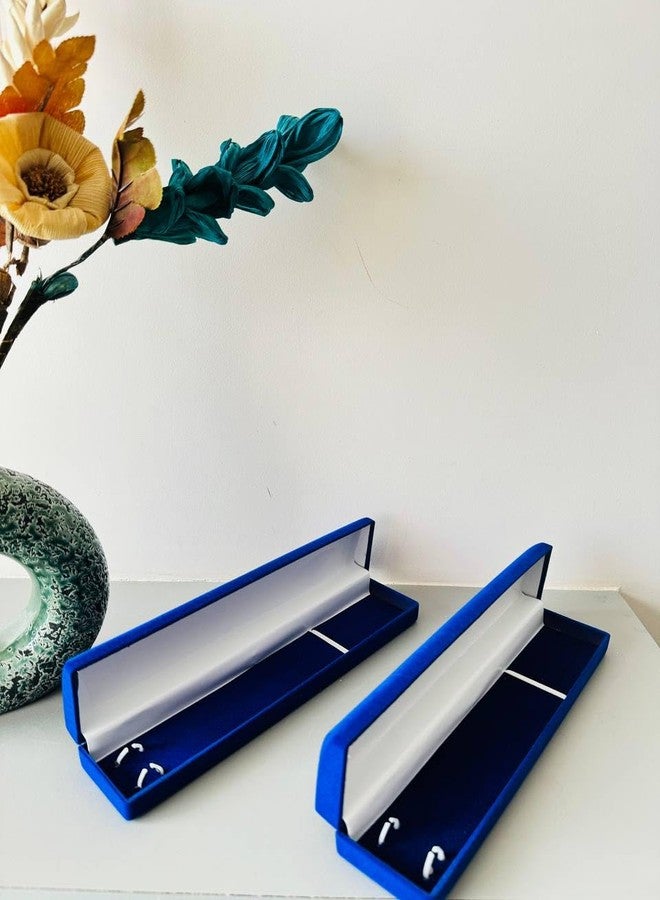 دي أس أس علبة هدايا مخملية مزينة بسلسلة، مجوهرات رائعة، مجموعة من علب سلسلة زرقاء (مجموعة) (عبوة من قطعتين) - Image 4