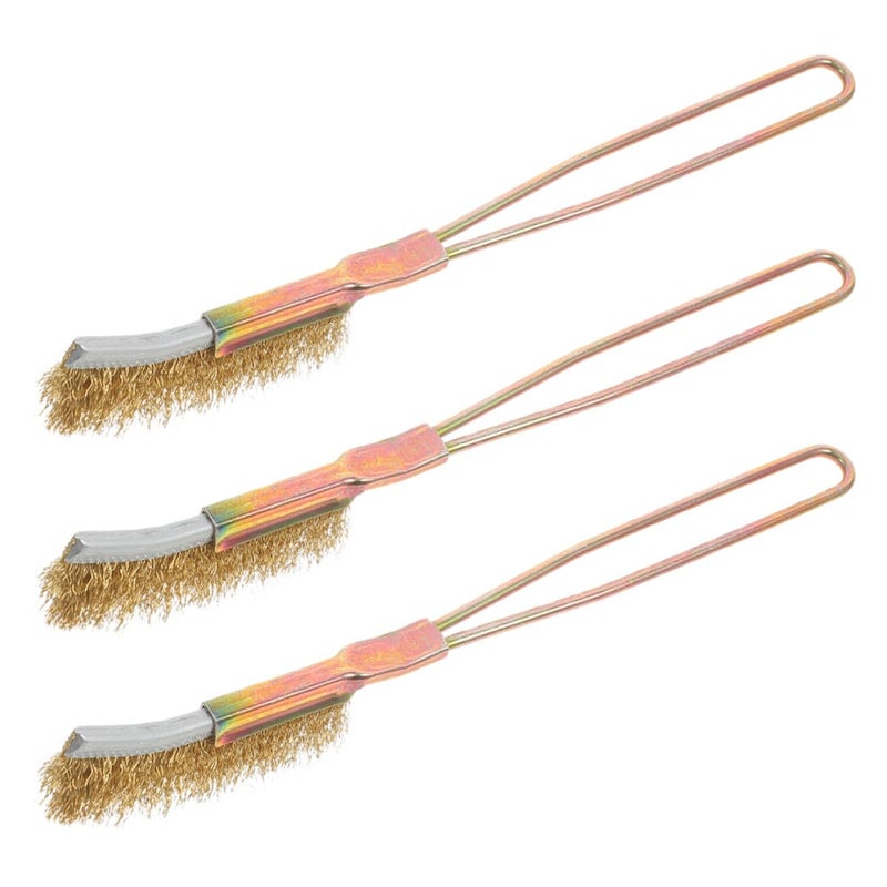 3pcs Mini Steel Wire Brush Set for Rust Removal with Curved Copper Wire Heads, Metal Scrub Brushes for Home, Car, and Industrial Cleaning in Narrow and Hard-to-Reach Areas - Image 1