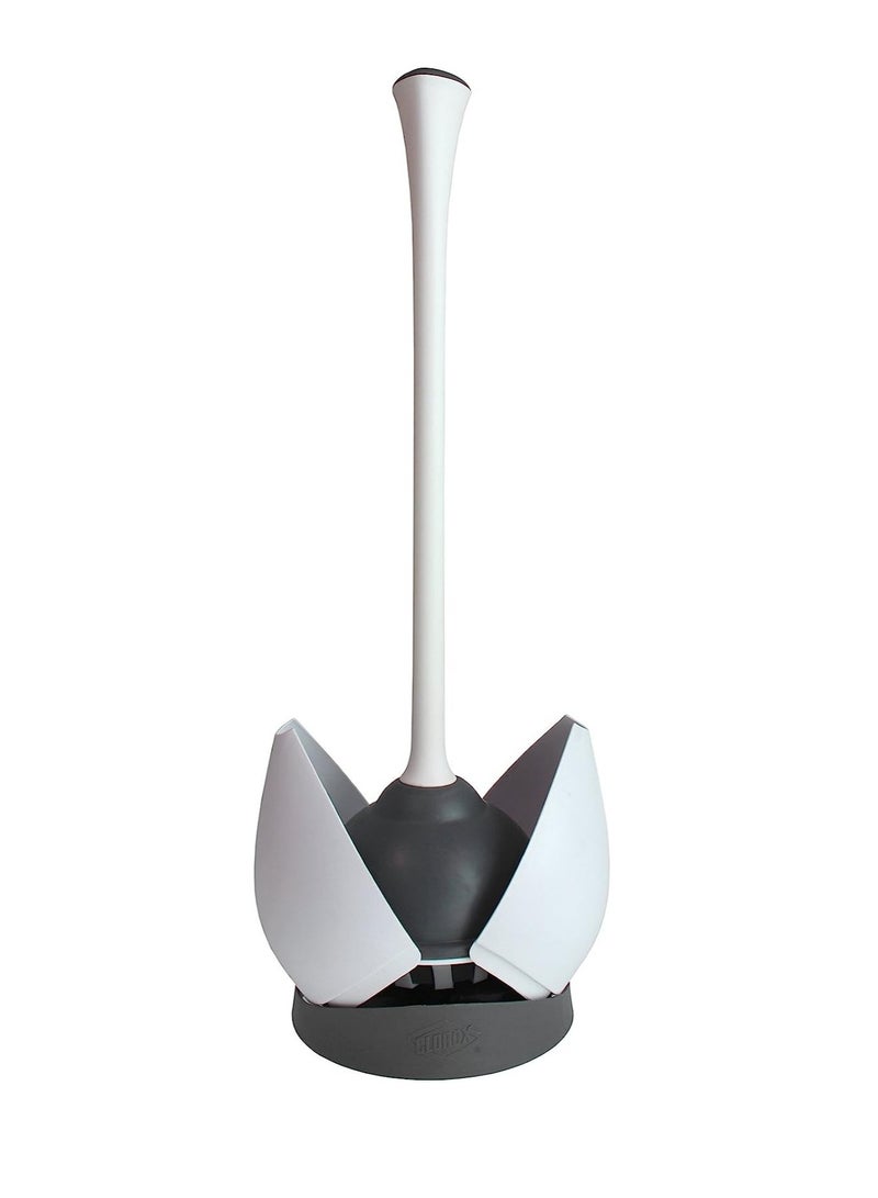 Clorox Clorox Toilet Plunger with Hideaway Storage Caddy, 6.5” x 6.5” x 19.5”, White/Gray  - Image 1