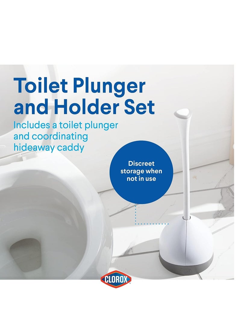 Clorox Clorox Toilet Plunger with Hideaway Storage Caddy, 6.5” x 6.5” x 19.5”, White/Gray  - Image 3