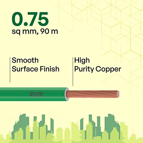 Polycab OPTIMA+ 0.75sqmm 90M coil | Flame Retardant | Lead free | 99.97% high purity copper | Rodent protection | PVC insulated housewire [Green] - Image 2
