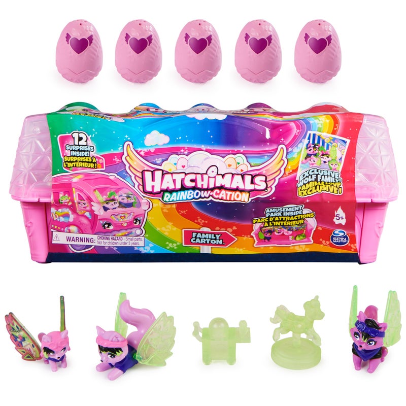 Hatchimals CollEGGtibles, Rainbow-cation Wolf Family Carton with Surprise Playset, 10 Characters, 2 Accessories, Kids Toys for Girls - Image 1