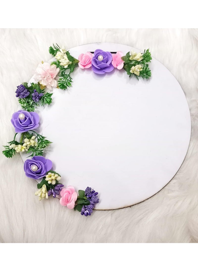 CIYA PLUS CIYA PLUS Engagement Ring Platter Decorative Just Engagement Ring Holder Platter Round thali Decore with White and Purple FlowerWedding Functions Wedding Tray  - Image 2