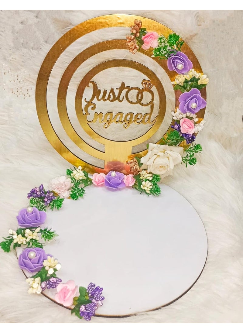 CIYA PLUS CIYA PLUS Engagement Ring Platter Decorative Just Engagement Ring Holder Platter Round thali Decore with White and Purple FlowerWedding Functions Wedding Tray  - Image 1