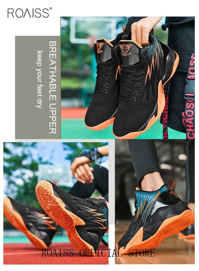 roaiss Men's Comfortable and Breathable Lace-Up High-Top Sneakers Versatile and Trendy Anti-Slip and Wear-Resistant Running Shoes Lightweight Casual Shoes for Daily Campus Wear Shock-Absorbing Basketball Shoes - Image 4