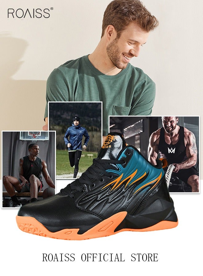 roaiss Men's Comfortable and Breathable Lace-Up High-Top Sneakers Versatile and Trendy Anti-Slip and Wear-Resistant Running Shoes Lightweight Casual Shoes for Daily Campus Wear Shock-Absorbing Basketball Shoes - Image 5