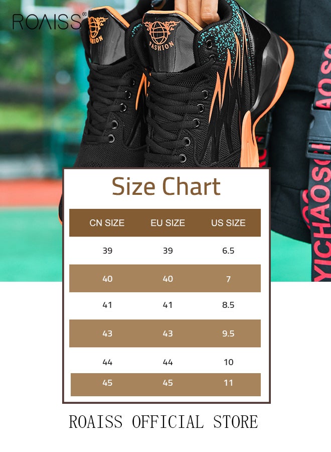 roaiss Men's Comfortable and Breathable Lace-Up High-Top Sneakers Versatile and Trendy Anti-Slip and Wear-Resistant Running Shoes Lightweight Casual Shoes for Daily Campus Wear Shock-Absorbing Basketball Shoes - Image 2