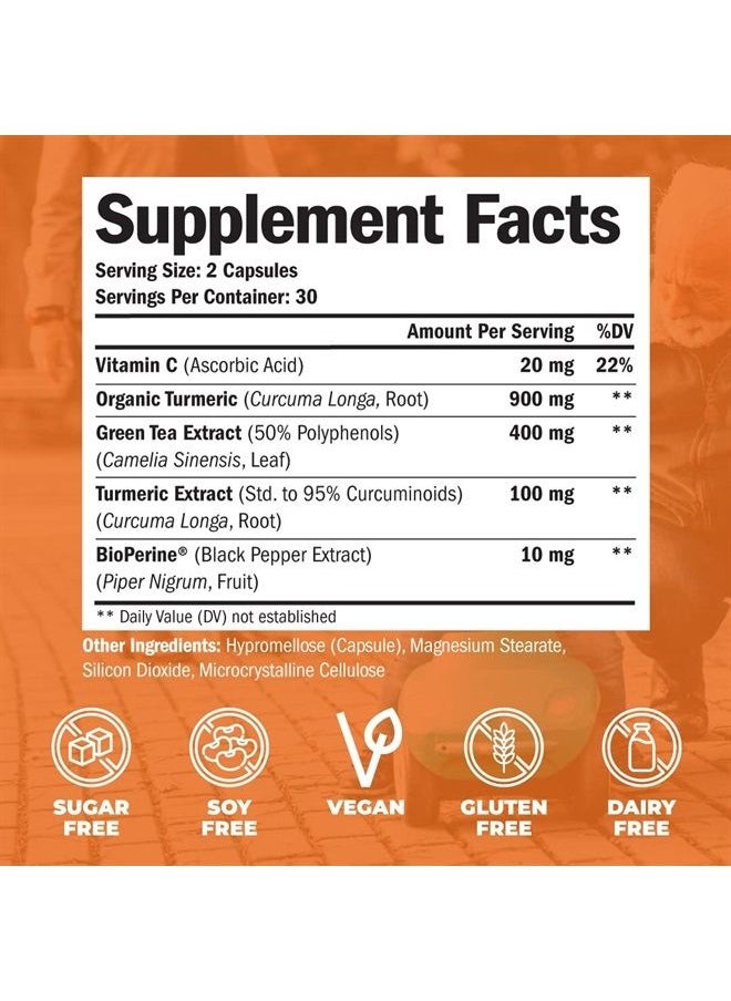 Vimerson Health - Green Tea Extract with Turmeric Curcumin, Black Pepper & Vitamin C - Vegan Immune Support Supplement with Organic Tumeric & BioPerine - Aids Metabolism, Stamina, Energy, Joint & Cardiovascular Health - Image 1