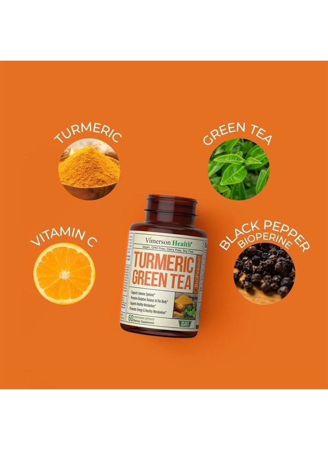 Vimerson Health - Green Tea Extract with Turmeric Curcumin, Black Pepper & Vitamin C - Vegan Immune Support Supplement with Organic Tumeric & BioPerine - Aids Metabolism, Stamina, Energy, Joint & Cardiovascular Health - Image 1
