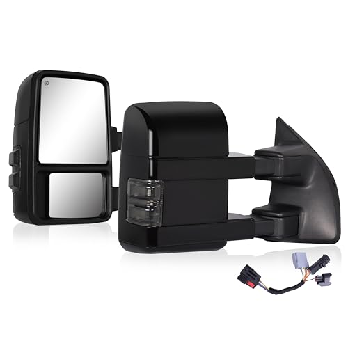 Sanooer Tow Mirrors Compatible With 1999-2016 Ford F250 F350 F450 F550 Super Duty Truck Power Heated Pair LED Smoke Painted Black (Tuxedo Black Metallic) - Image 1