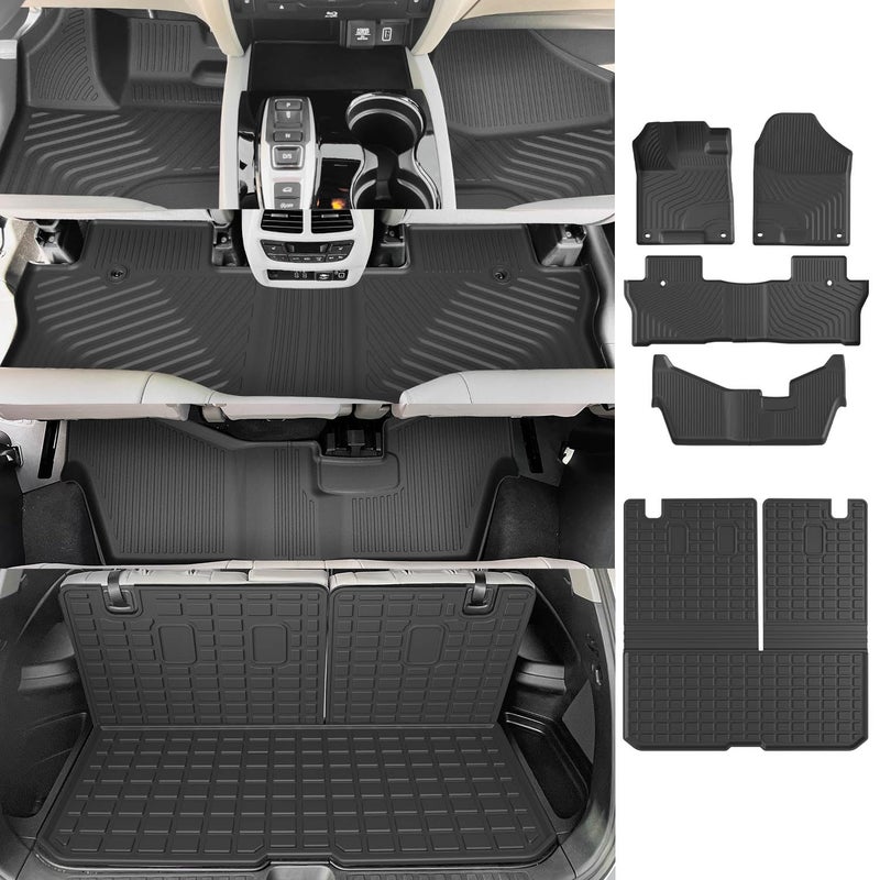 powoq Floor Mat Compatible with 20162022 Honda Pilot Cargo Mat with Backrest Mat Cargo Liner Replacement for 20162022 Honda Pilot Accessories 8 Seats Trunk Mat with Backrest MatFloor Mat