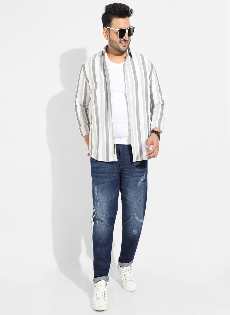 Instafab Plus Instafab Plus Men's Navy Blue Side-Striped Denim Jeans