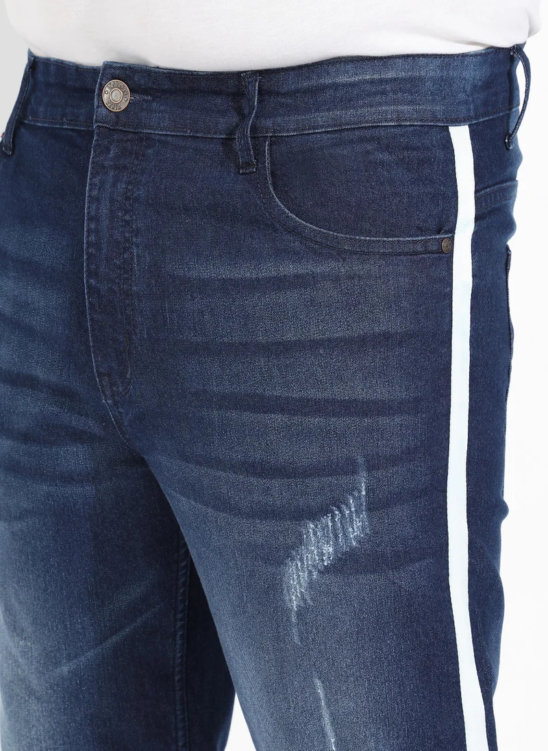 Instafab Plus Instafab Plus Men's Navy Blue Side-Striped Denim Jeans