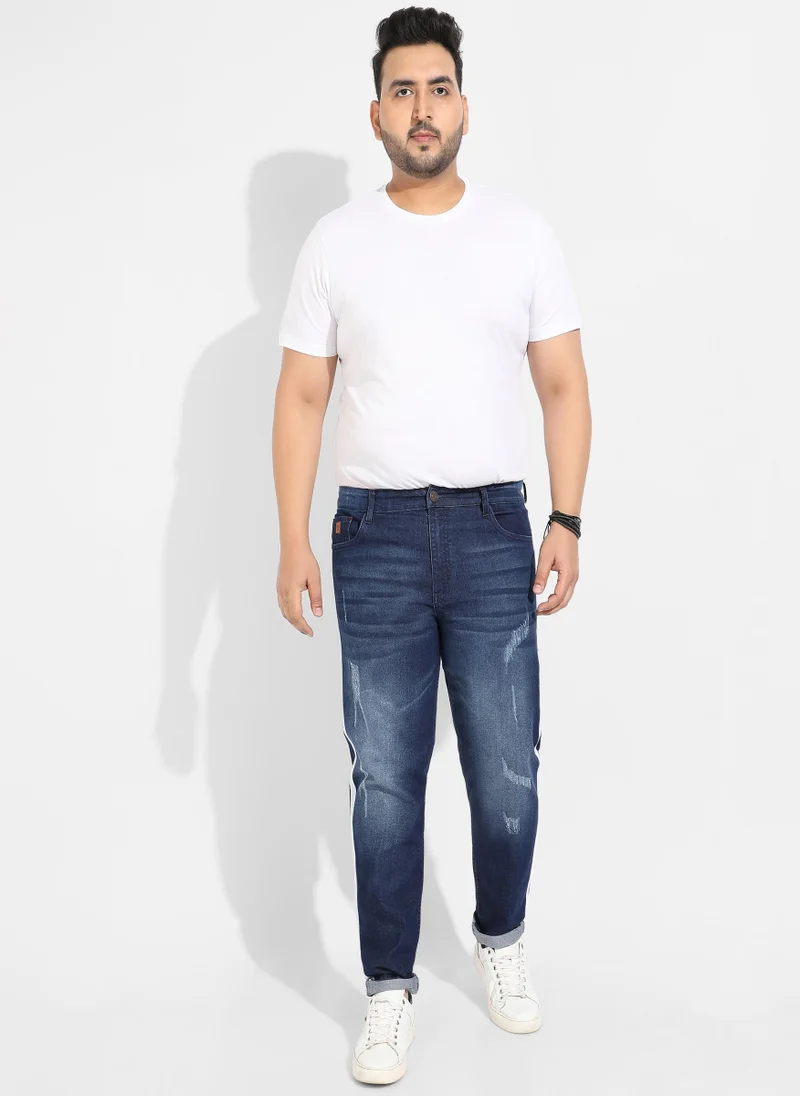 Instafab Plus Instafab Plus Men's Navy Blue Side-Striped Denim Jeans